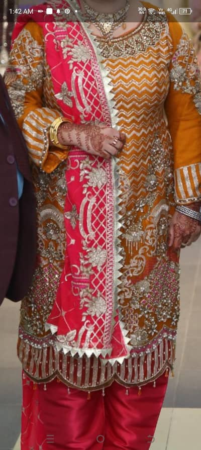 Orange shocking pink shalwar kameez dobtta