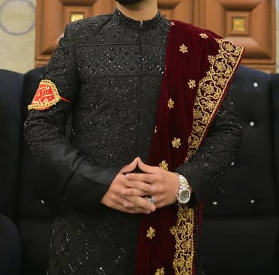 Barat Sherwani Full hand Work Royal black