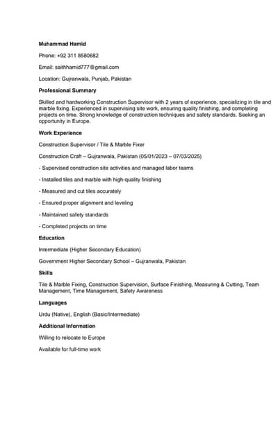 need job in construction
