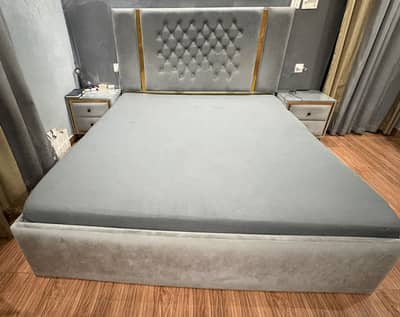uxury Grey King Size Bed with 2 Side Tables