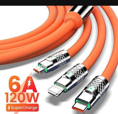 orange 3in1 charging cable fast for Android, iOS, one more cable
