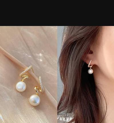 golden zigzag pearl earrings for women