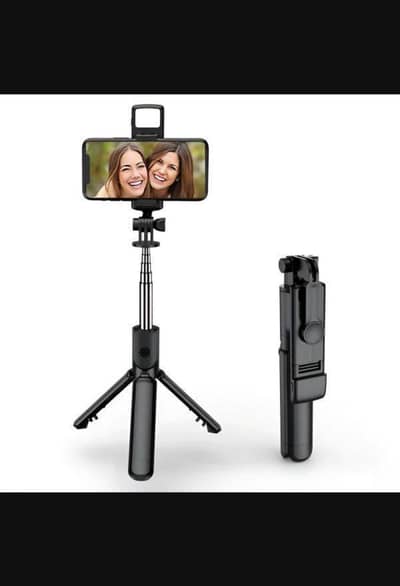 4 in 1 selfie stick tripot with light blue Bluetooth remote black 70cm