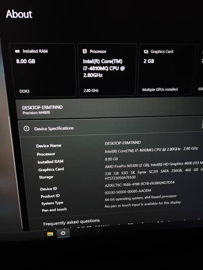 Dell Precision M4800 Gaming 8/256 2GB GPU