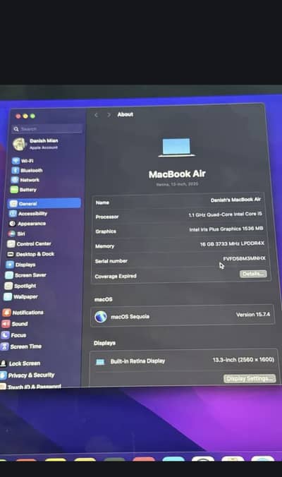 Macbook air 2020 13 inch 16/256