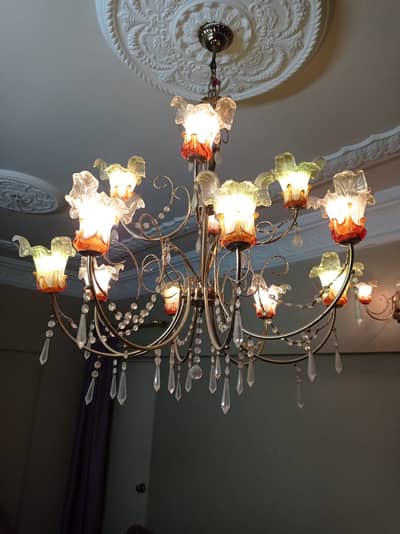 Luxury 12Light Lily Glass Chandelier jhoomar with Matching Wall Sconce