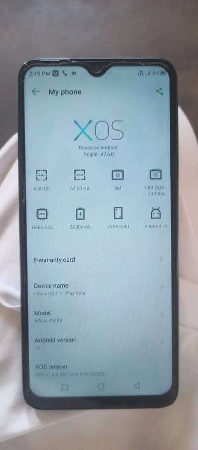 Infinix hot 11 ply  4/64 PT approved