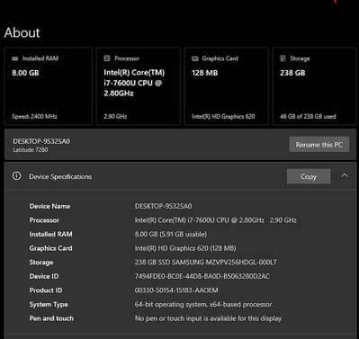 Dell i7 7th Generation