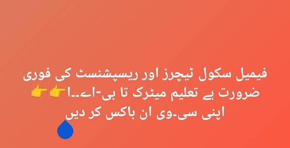 ضرورت فیمیل سکول سٹاف