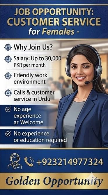 Female Staff Required – Customer Service Job – Salary 30,000