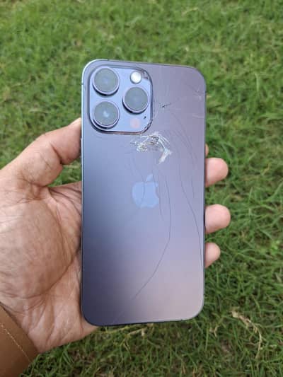 I am sale iPhone 14pro max 128gb jv SIM only back creck battery health