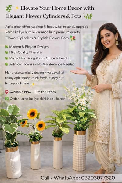 Flower cylinder, flower pots available