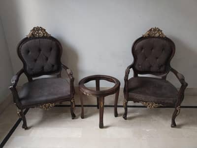 Elegent Wooden Chairs set of 2 with Glass Coffee table.
