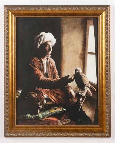 Beautiful painting man with hawk & Pure Crystal Tennis Player Statue