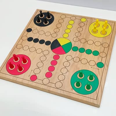 Vintage 11 × 11-Inch Wooden Ludo Board Game featuring a 2-in-1 Game