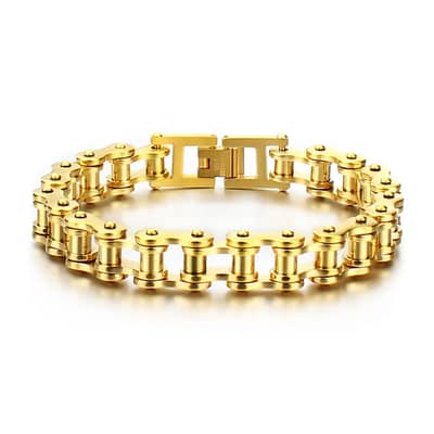 Men's Gold Motorcycle Chain Bracelet Titanium Steel