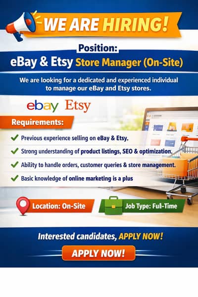 ETSY and EBAY E COMMERCE STORE HANDLING ON-SITE JOB