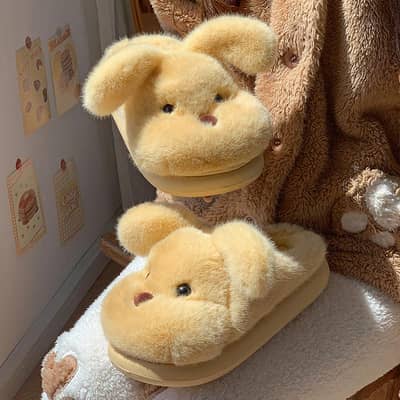 Cute bunny & dog face plush indoor slippers. All size available