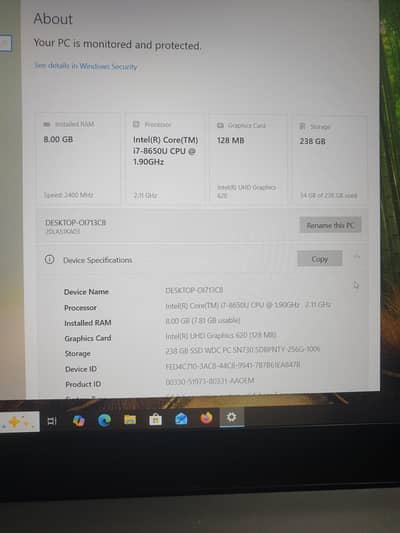 intel R core(TM) i7 -8650U CPU