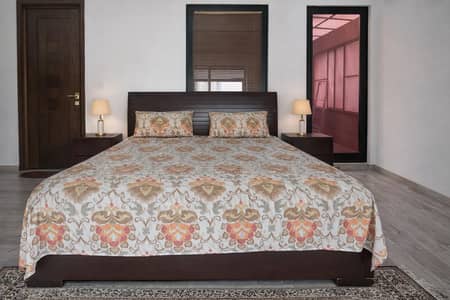 Solid Wooden King Bed Set (Mahogany Colour) - Semi Low Rise