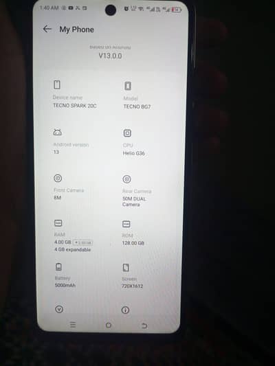 Tecno sperk 20c 4.128 good condition  all ok complete Saman 0315258895