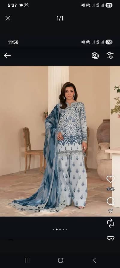 Embroidered 3pc lawn suit with embroidered chiffon Duppata