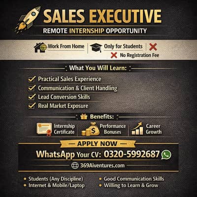 SALES EXECUTIVE – REMOTE INTERNSHIP-Limited Seats.