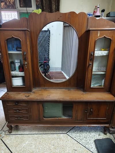 Wooden Dressing Table with Mirror – Solid & Classic