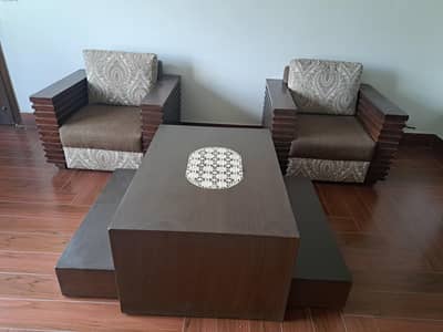 wooden sofa set with center table