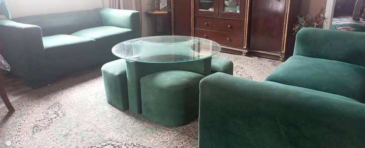 4 seater sofa set and center table with 4 stools