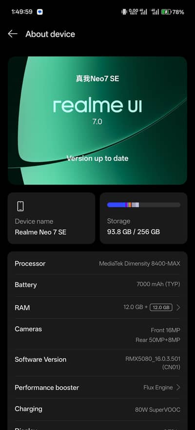 Realme neo7se for sale non pta 12.256. 120 fps ultra high gaming