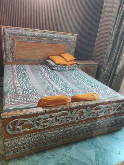 Double Bed Semi Solid Wood With Dressing table & Side Tables