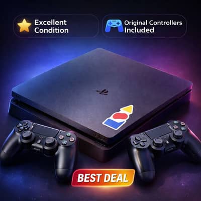 PlayStation 4 Slim 500GB – Excellent Condition - 2 Controllers & Games