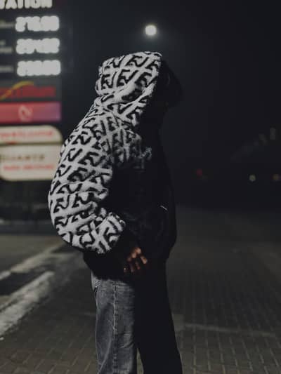 Luxury Imported Rabbit Wool Winter Hoodie – Black & White