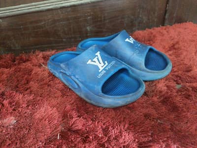 this is my used lv slippers color blue