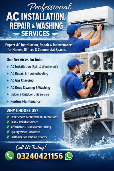 AC service AC repair AC installation AC gas charge washing