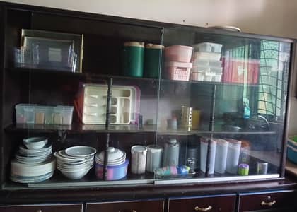 Wooden Glass Door Showcase / Crockery Cabinet