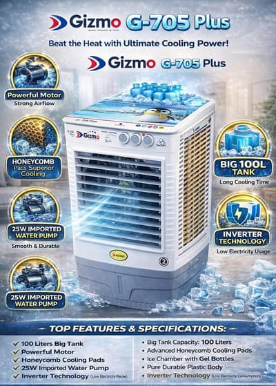 GiZMO Portable Air Cooler – Strong Air Throw & Silent Performance