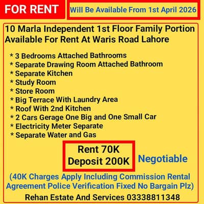 10 Marla 1st Floor For Rent At Link Queens Road Lahore