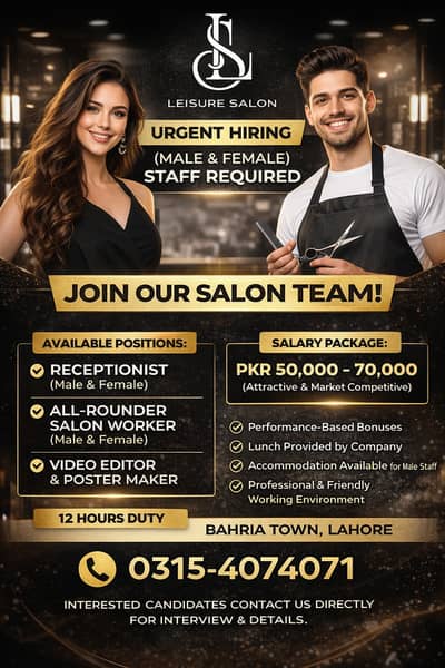 Salon Staff Jobs in Bahria Town Lahore – Apply Now