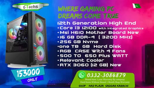 12th Generation i3 Gaming PC With RTX 3060 12 GB only in 153000