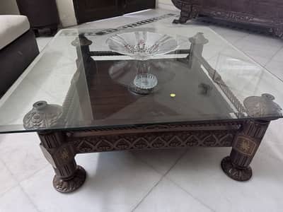 Sheesham Carved Sofa 7- Piece with Glass Tables - Gujrat Made