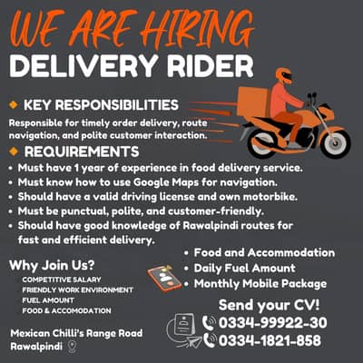 Delivery Rider Job in Rawalpindi (Rider Job in Rawalpindi)