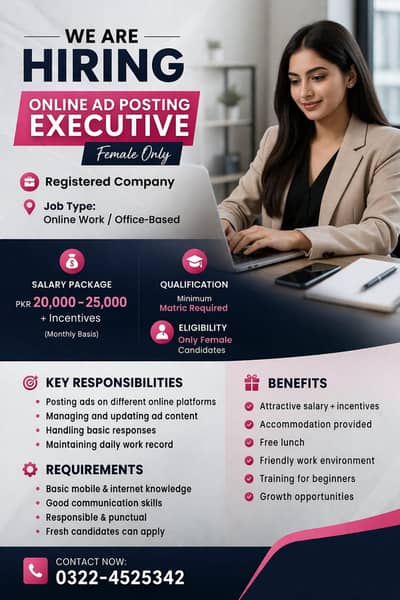 Online AD Posting Executive || Females only || Urgent Hiring || Jobs