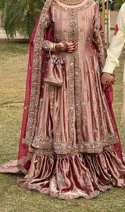 Luxury Farshi Lehenga with Veil, Heavy Kora Dabka & Cutdana Work
