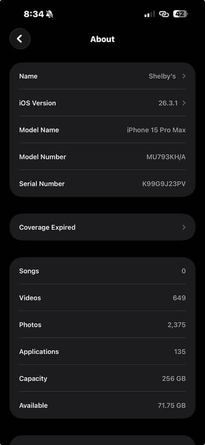 Iphone 15 pro max 256 gb 87 battry health with box