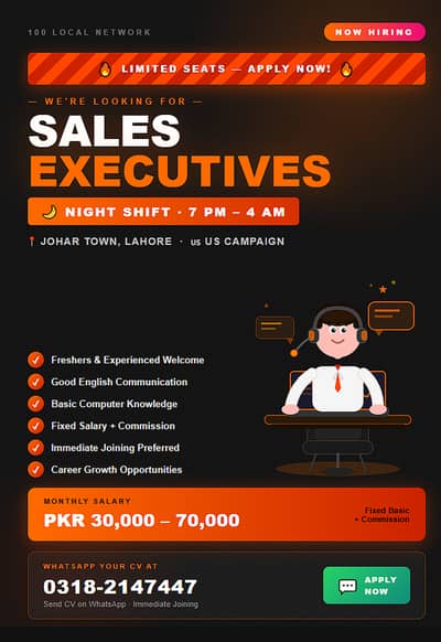 Hiring Sales Executives – Night Shift (US Campaign, Johar Town)
