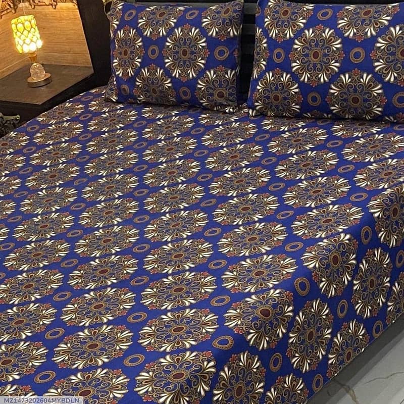 کرسٹل کاٹن پرنٹڈ ڈبل بیڈ شیٹ – 3 پیس سیٹ 1