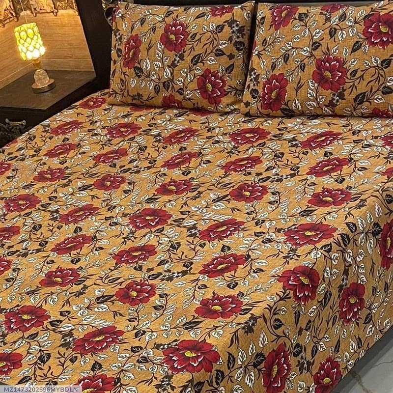 کرسٹل کاٹن پرنٹڈ ڈبل بیڈ شیٹ – 3 پیس سیٹ 2