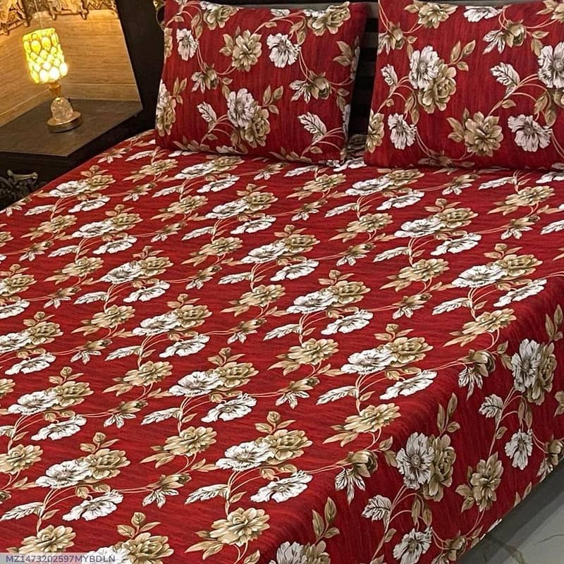 کرسٹل کاٹن پرنٹڈ ڈبل بیڈ شیٹ – 3 پیس سیٹ 3